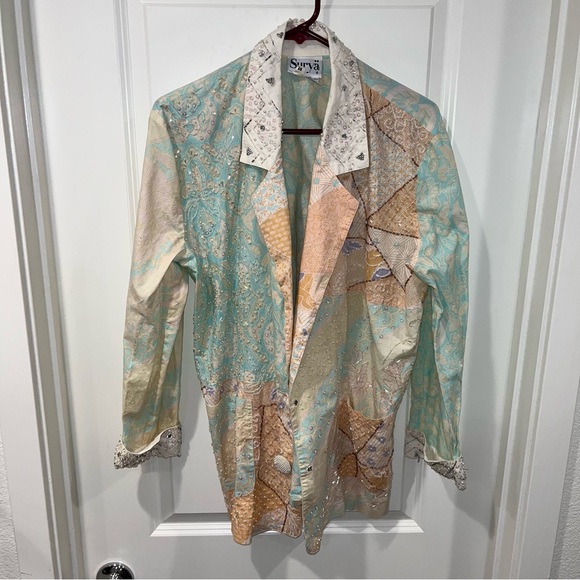 Surya Vintage 90s Women's Jacket Blazer Oversized Floral Sequin Rayon Size M - Picture 1 of 6